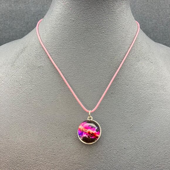 Pink Cosmic Pendant Necklace 18 In Glass Glow In The Dark Space Planet Luminous - Picture 1 of 5